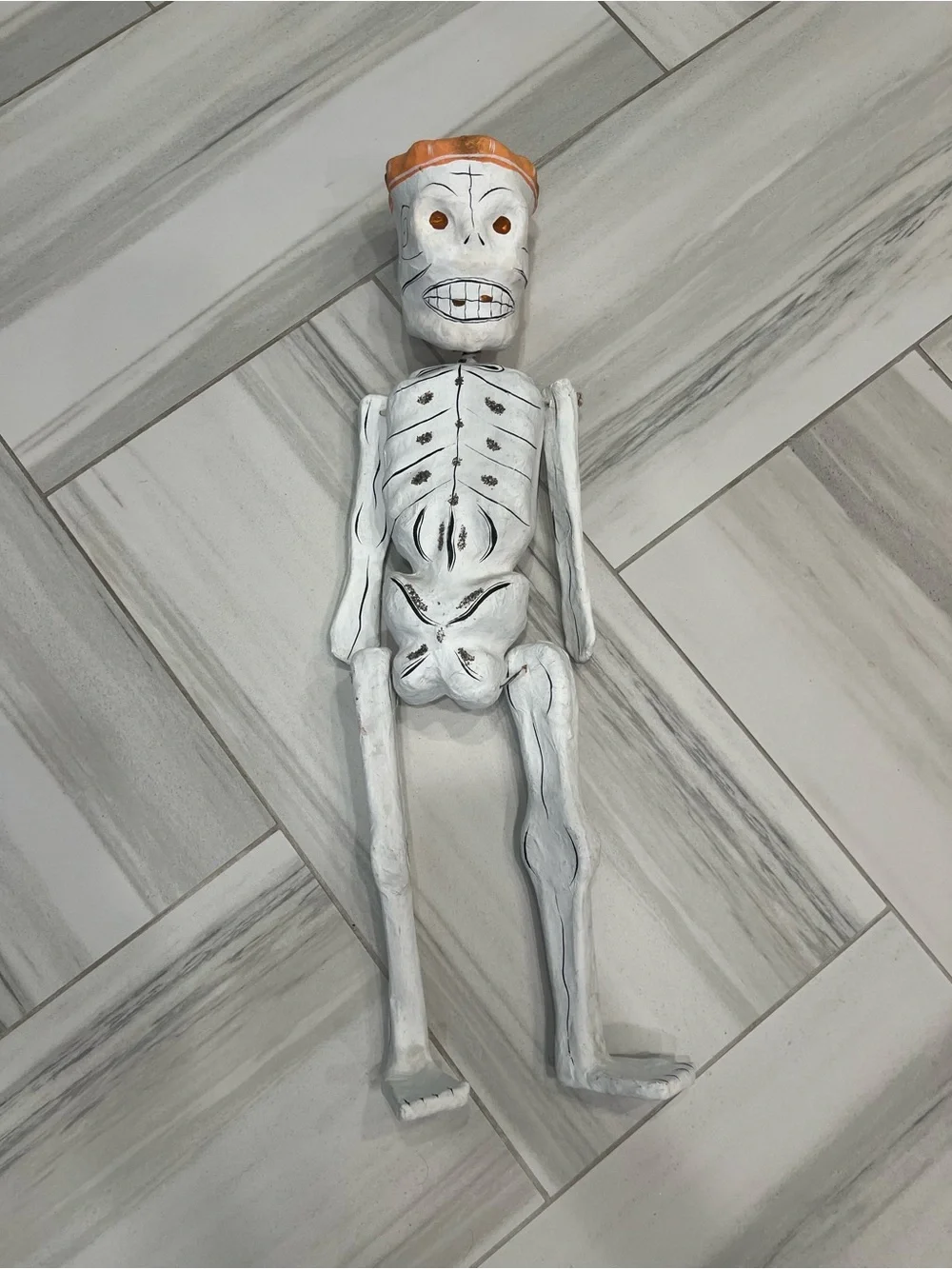 2 Vintage Handmade Mexican Folk Art Paper Mache Skeleton